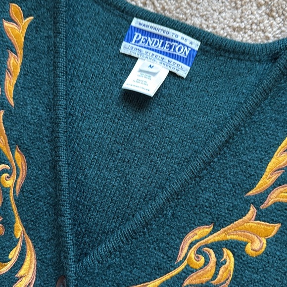 Vintage Pendleton Wool Green Gold Detail Embroidered Button Up Vest - Picture 2 of 6
